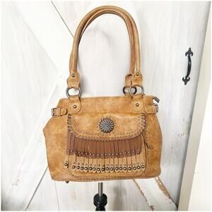 Montana West Western Boho Fringe Hand Bag Faux Leather Tan Choncho Medallion